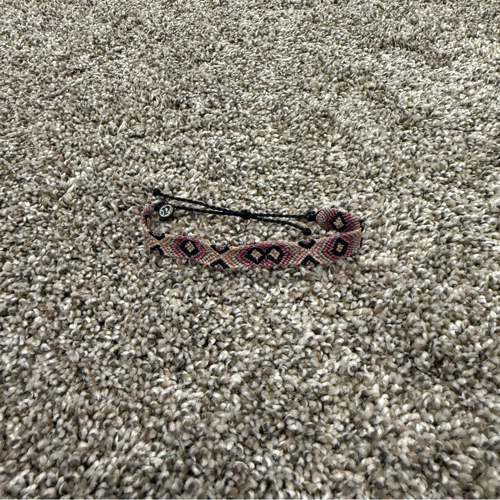 Pura Vida Pink and Black Woven Hair Wrap with Geometric Pattern
